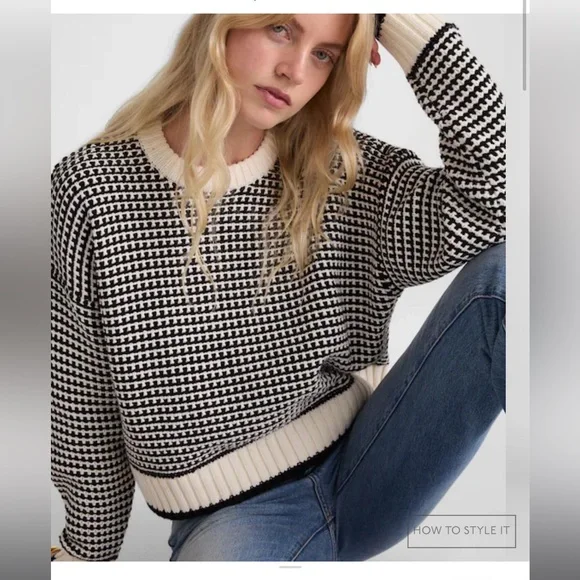 Madewell Textured-Stitch Crewneck Sweater 100% Cotton in Ivory And Black Stripe - Picture 8 of 13